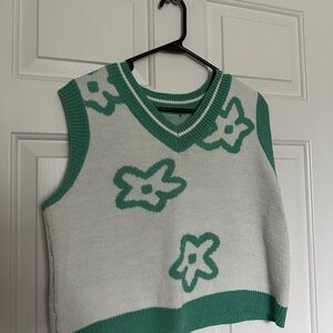 Green and White Floral Women's Sweater Vest
